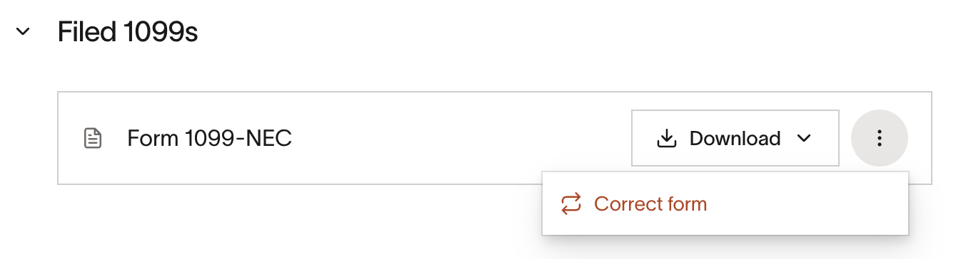Filed 1099s section with Correct form option in the menu