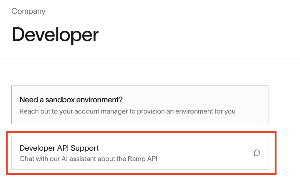 Developer page showing the Developer API Support card