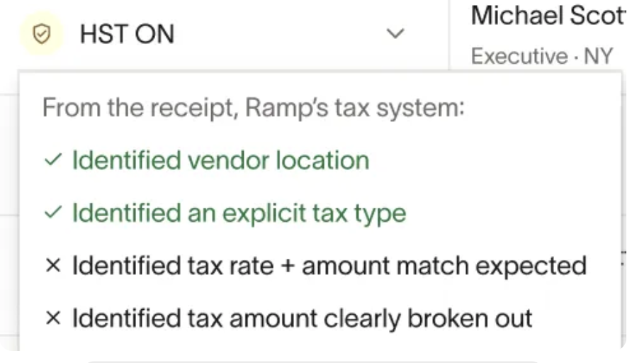Yellow badge tax automation with only vendor location and tax type identified