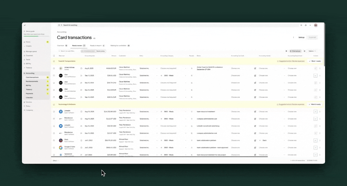 Creating and saving a split template from accounting settings