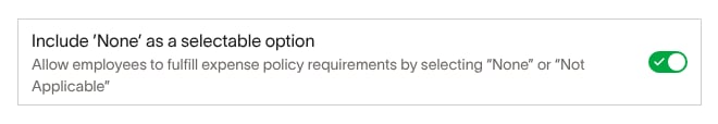 Include None as a selectable option enabled in Expense requirements