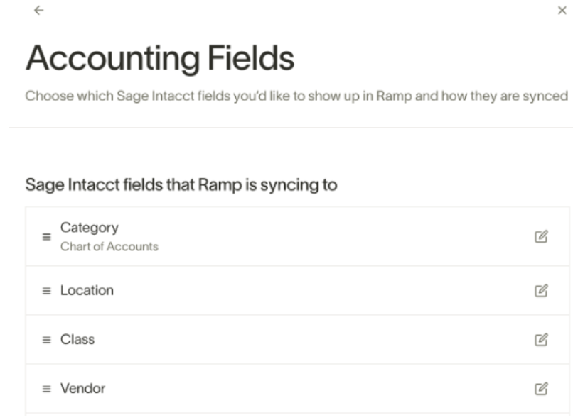Drag handle for reordering accounting fields in settings