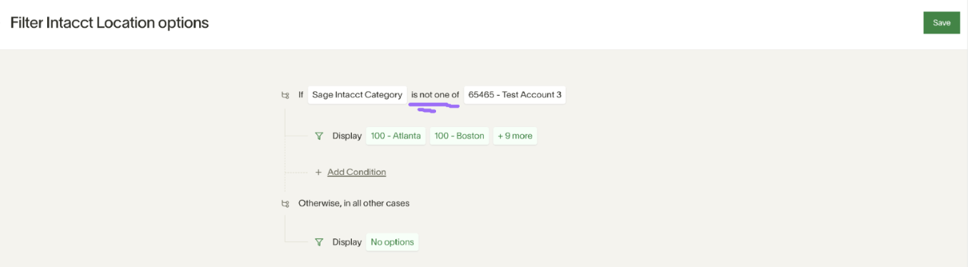 Workflow showing all Locations displayed when GL Account does not equal X