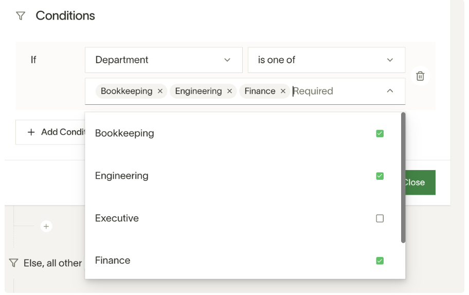 Creating a condition for QuickBooks Category based on Department values