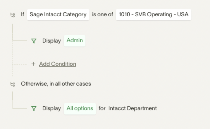 Workflow displaying only one Department option when GL Account equals X