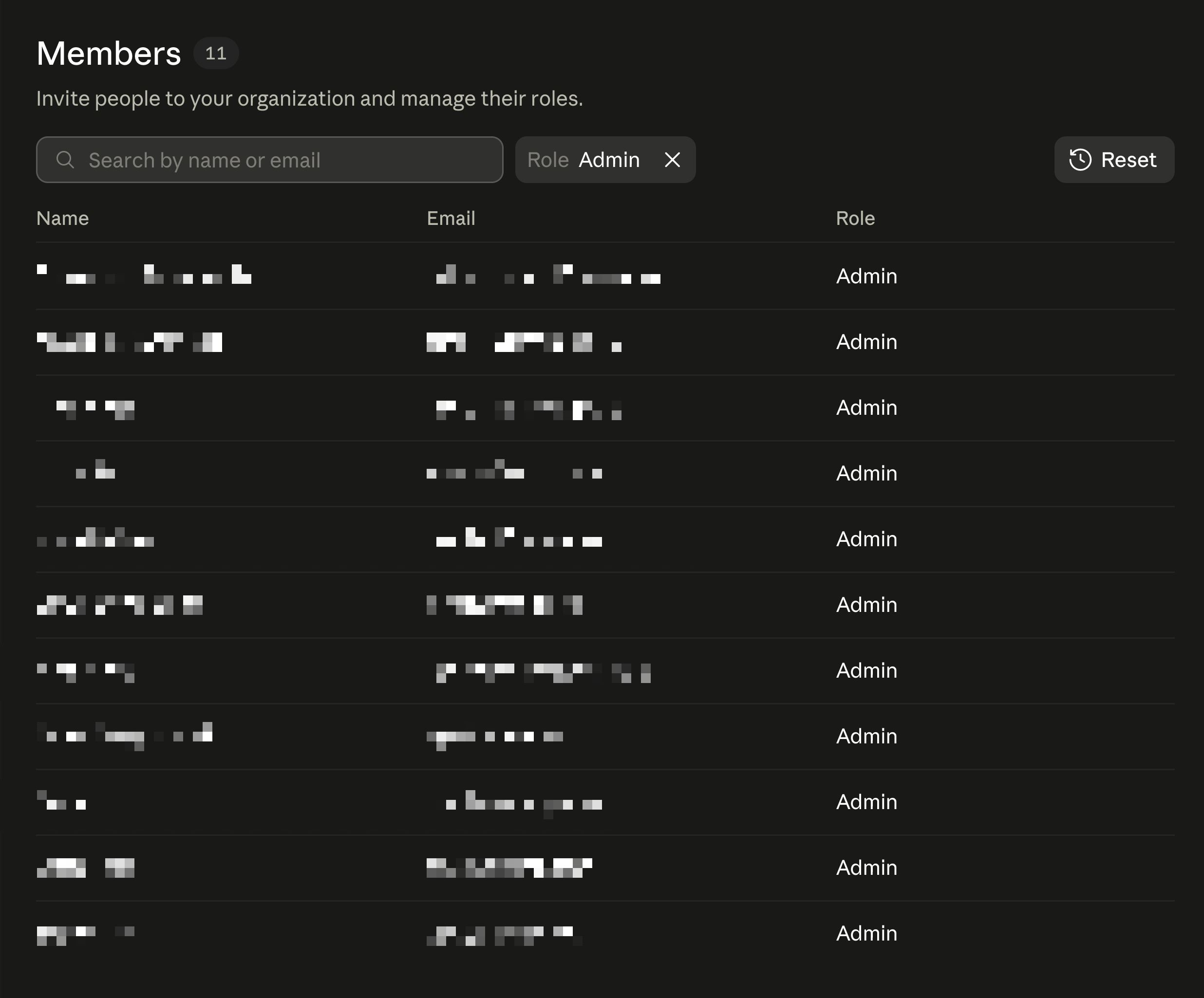 Claude Platform members page filtered to admins