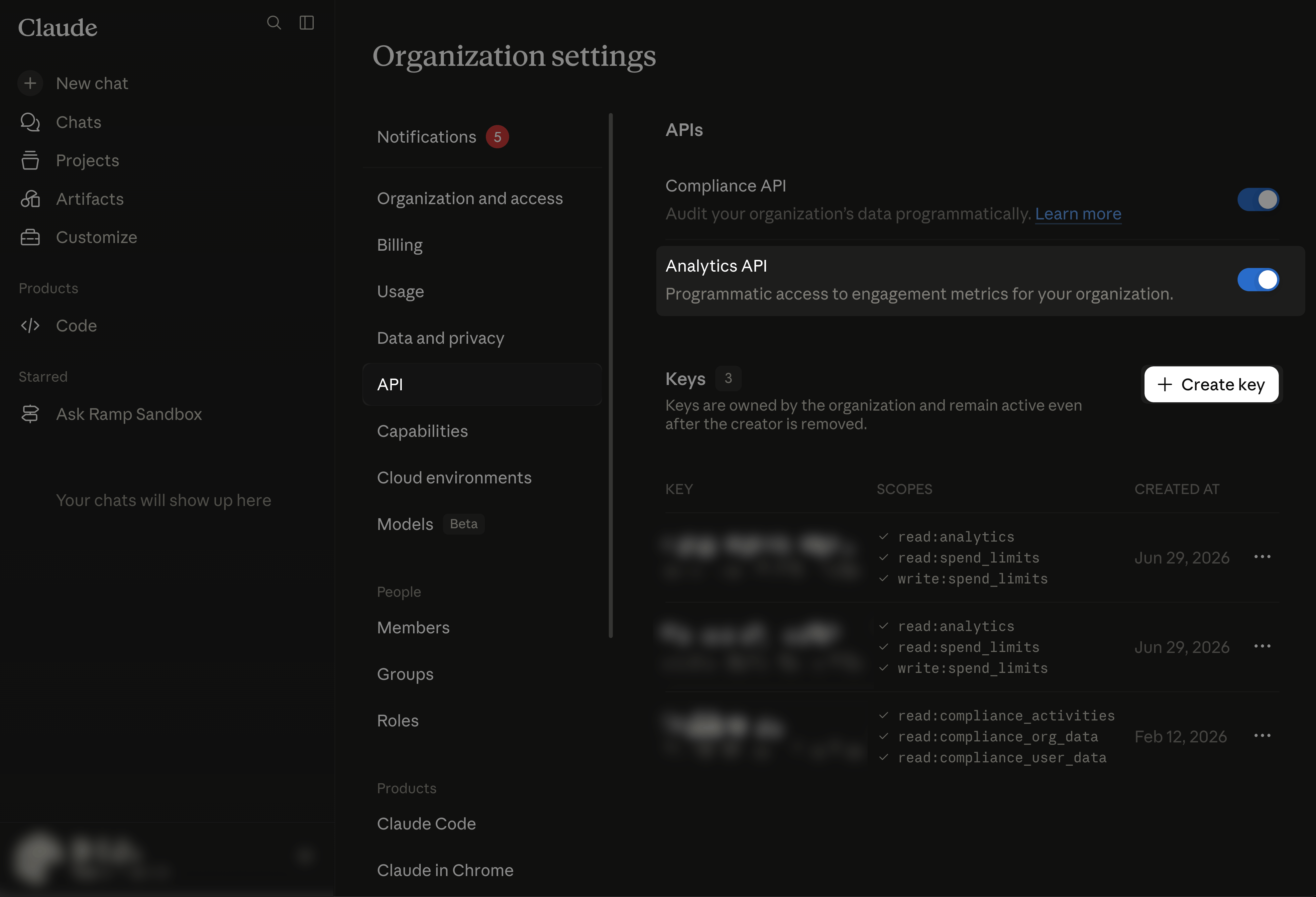 Claude.ai API settings page confirming primary account owner access