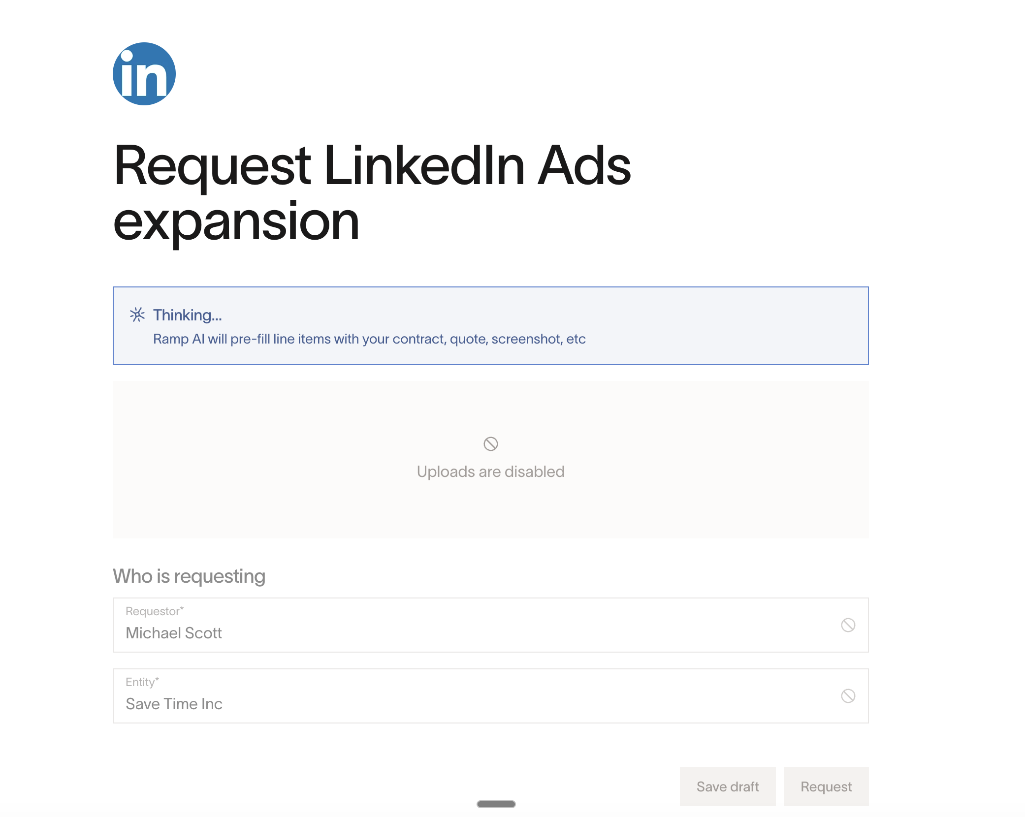 Expansion request form with AI pre-filling line items from the existing contract