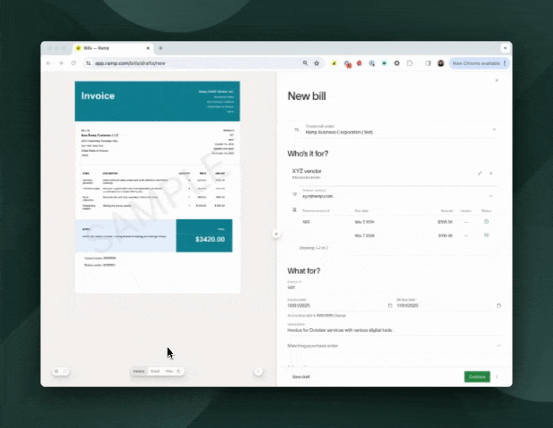 Menu for downloading, attaching, or creating new records from bill documents