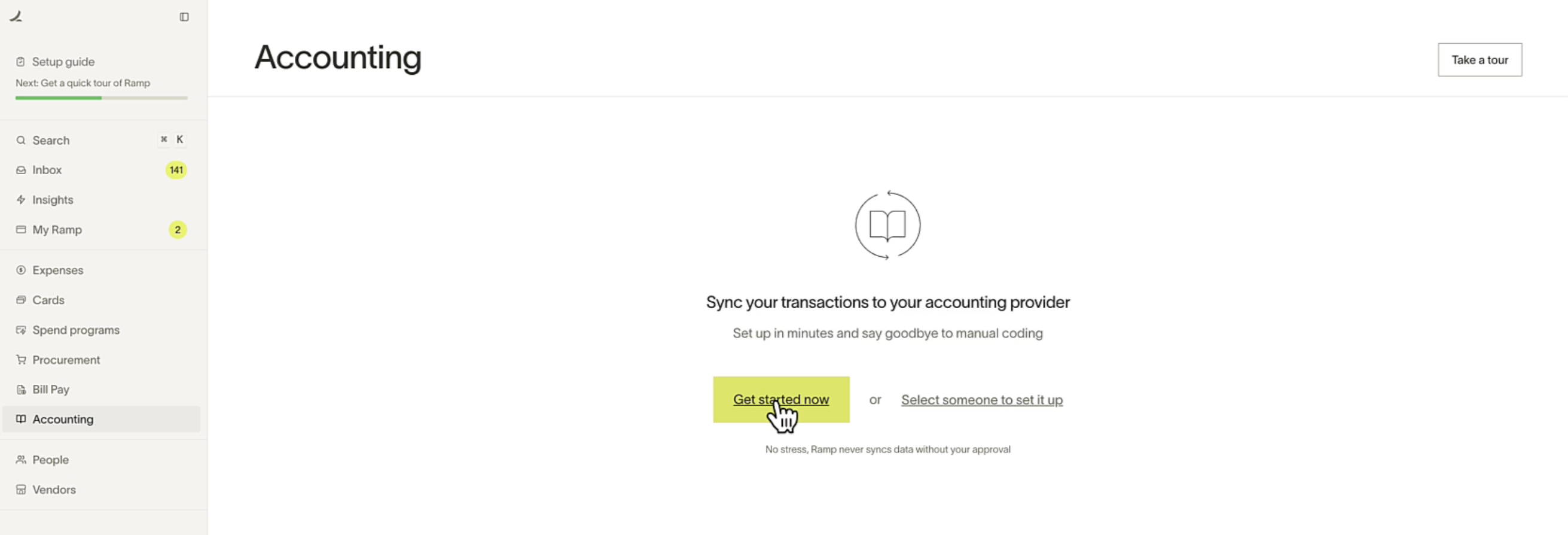 Ramp Accounting page with Get Started Now button