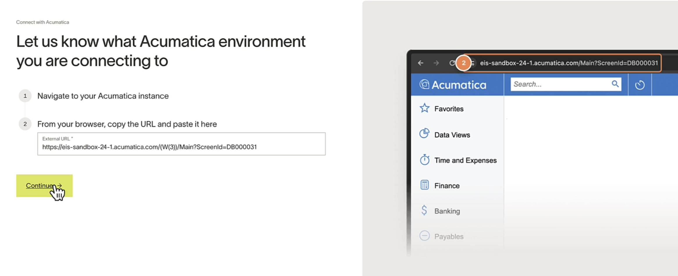 Ramp setup step to enter Acumatica environment URL