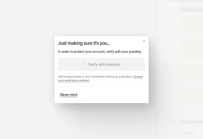Ramp identity verification screen prompting you to verify with a passkey