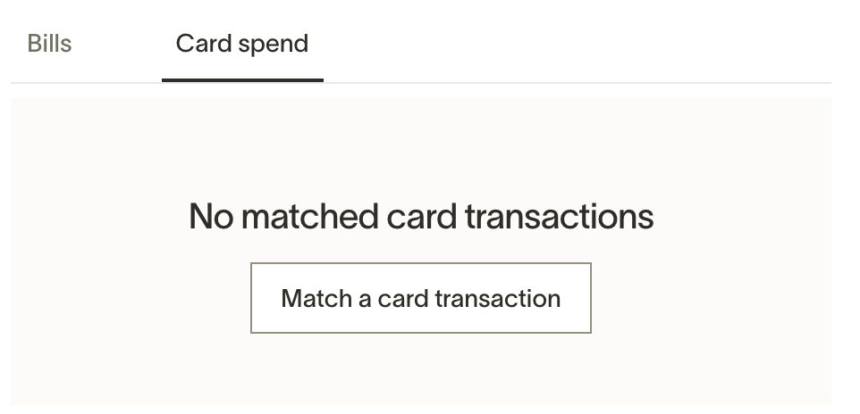 Card spend tab with Match a card transaction button