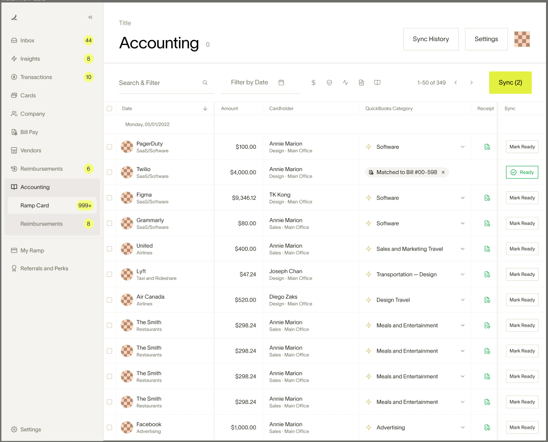 Accounting tab showing the transaction after it has been matched to a bill