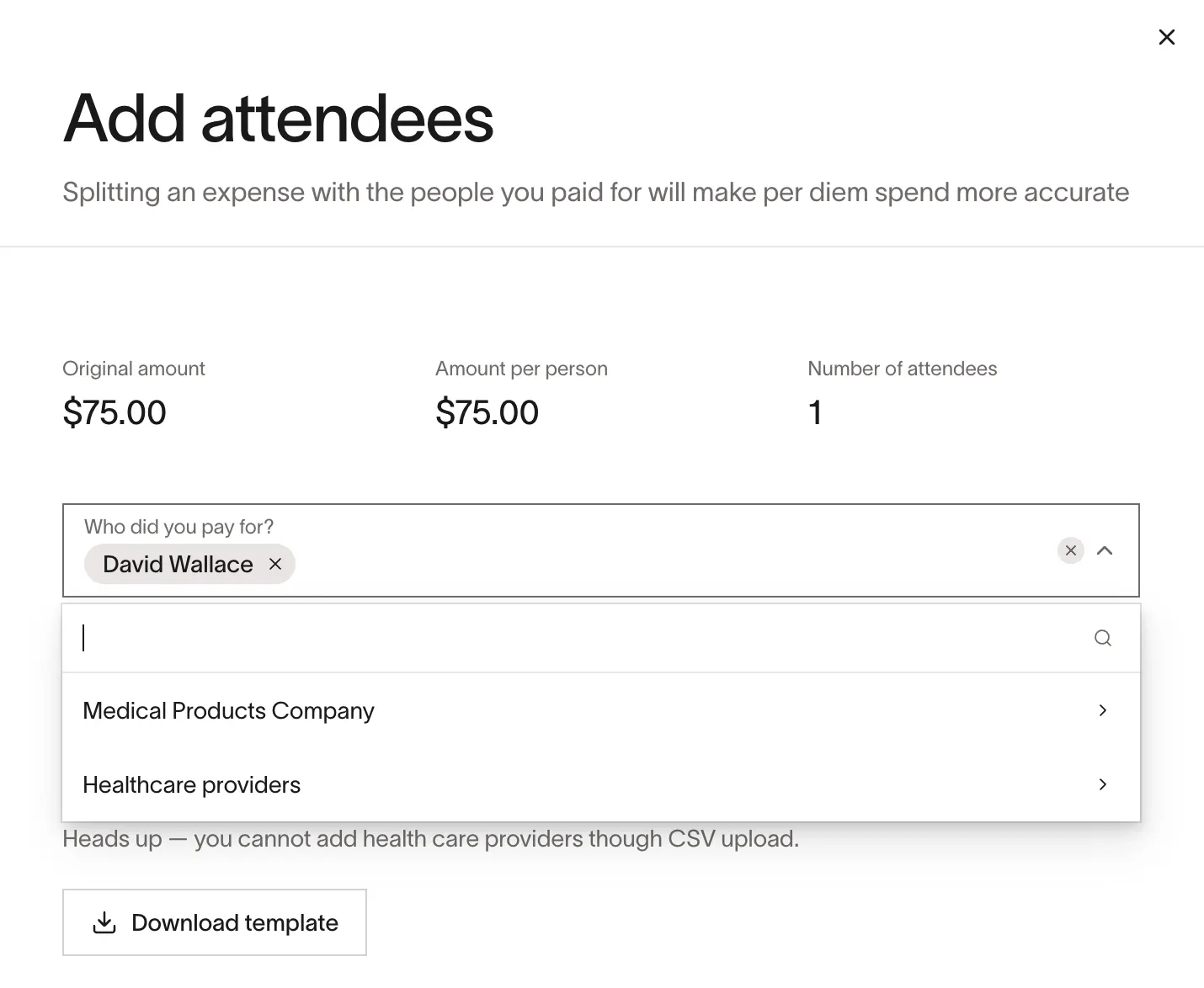 Add attendees dialog showing Healthcare providers search category