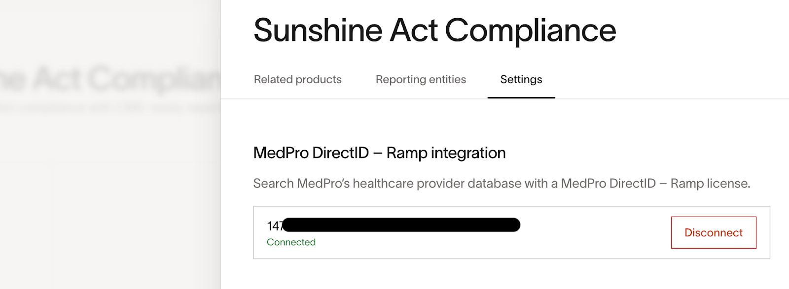 MedPro DirectID integration showing Connected status with Client ID
