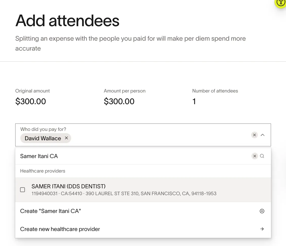 Add attendees dialog searching for a healthcare provider by name