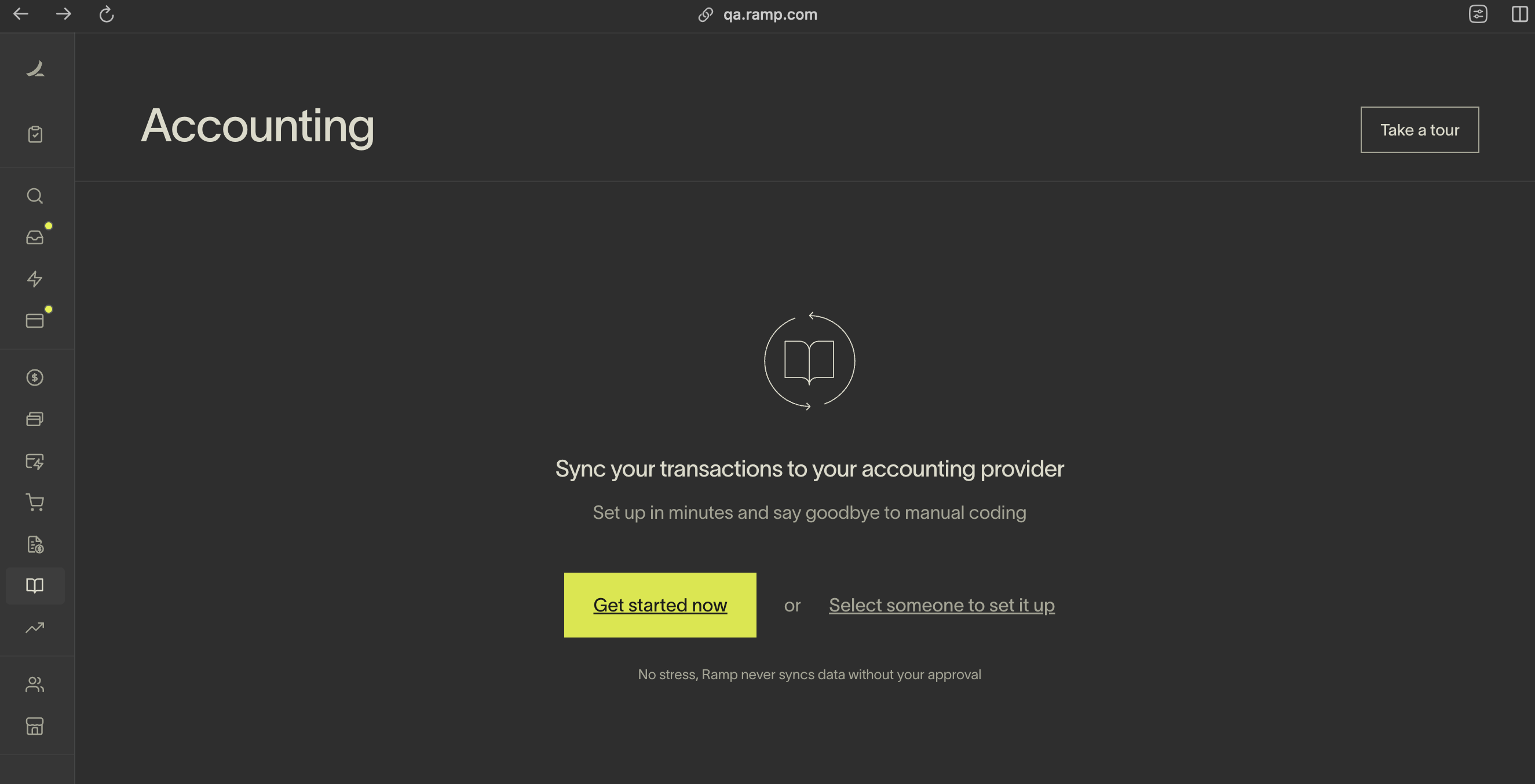 Accounting page with option to sync transactions, highlighted