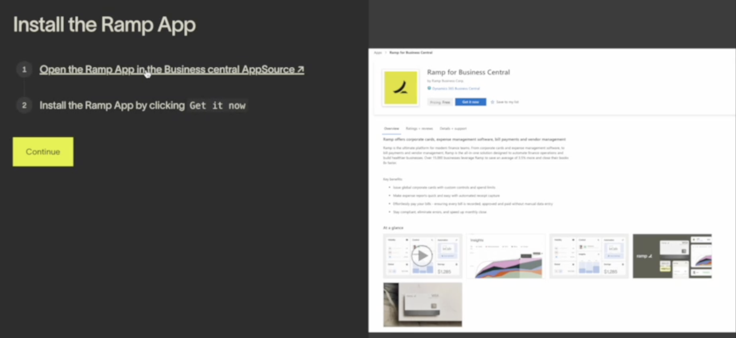 Installation instructions for the Ramp App, including a link to download from AppSource.