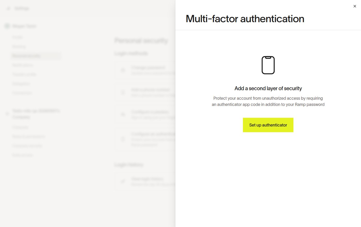 Multi-factor authentication setup showing the Set up authenticator button