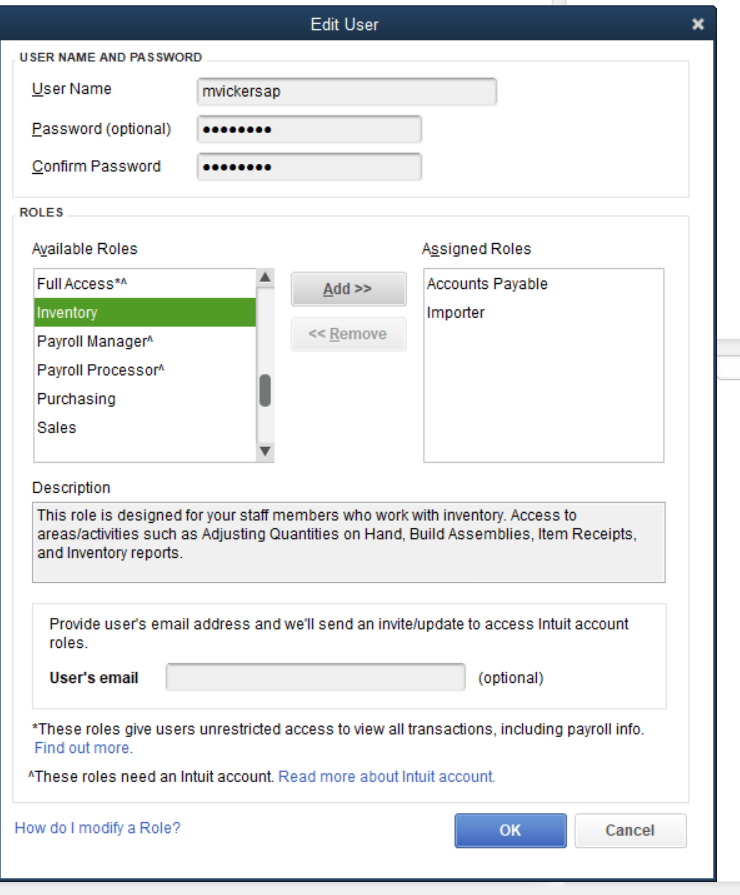 User management screen showing role assignments; add