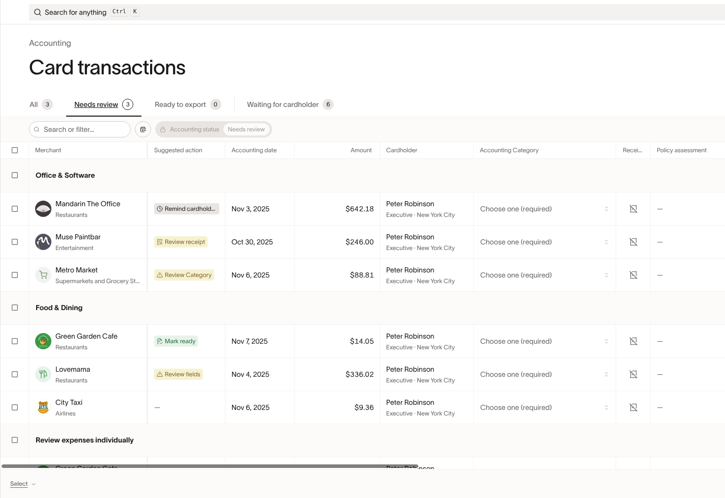Smart Groups view with transactions organized under current group headers