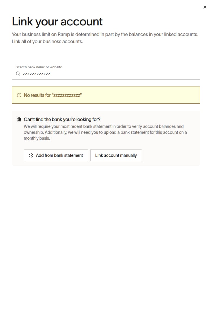 Linked accounts page showing the institution search and Link account manually options