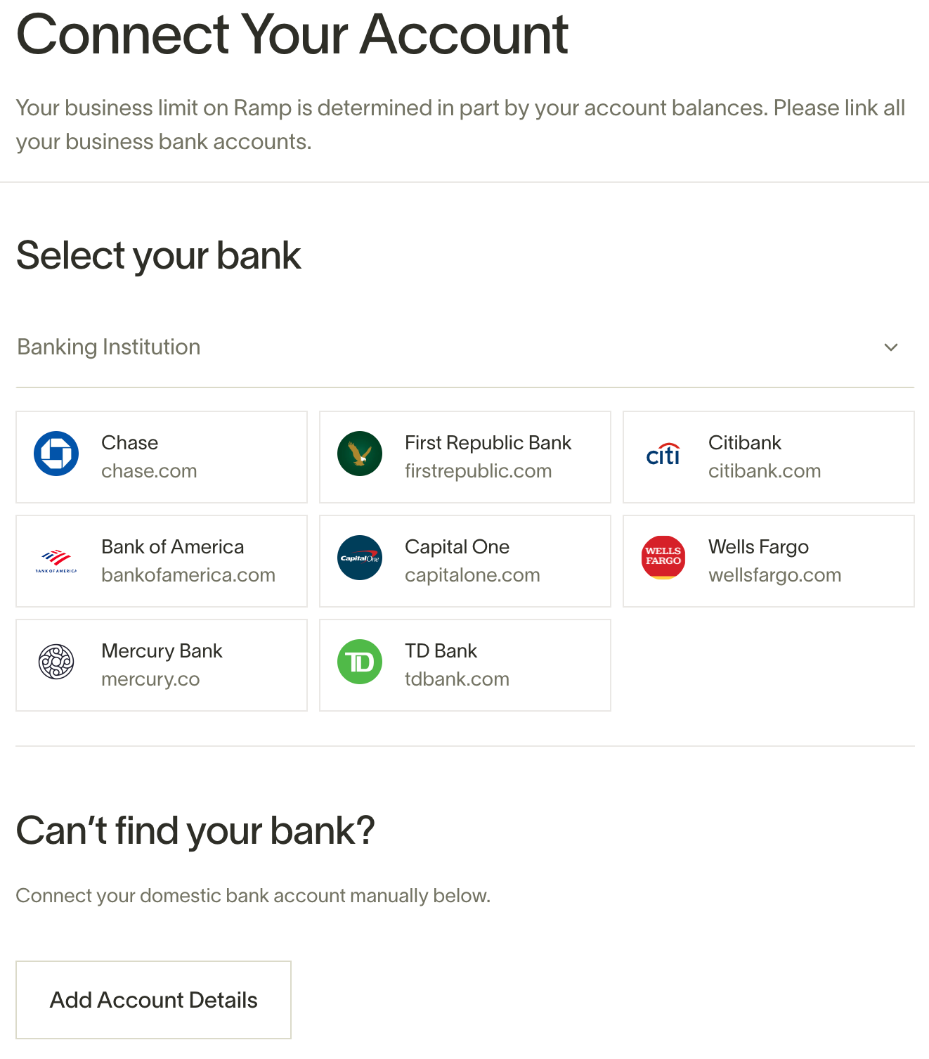 Linked Accounts page showing the Add linked account flow
