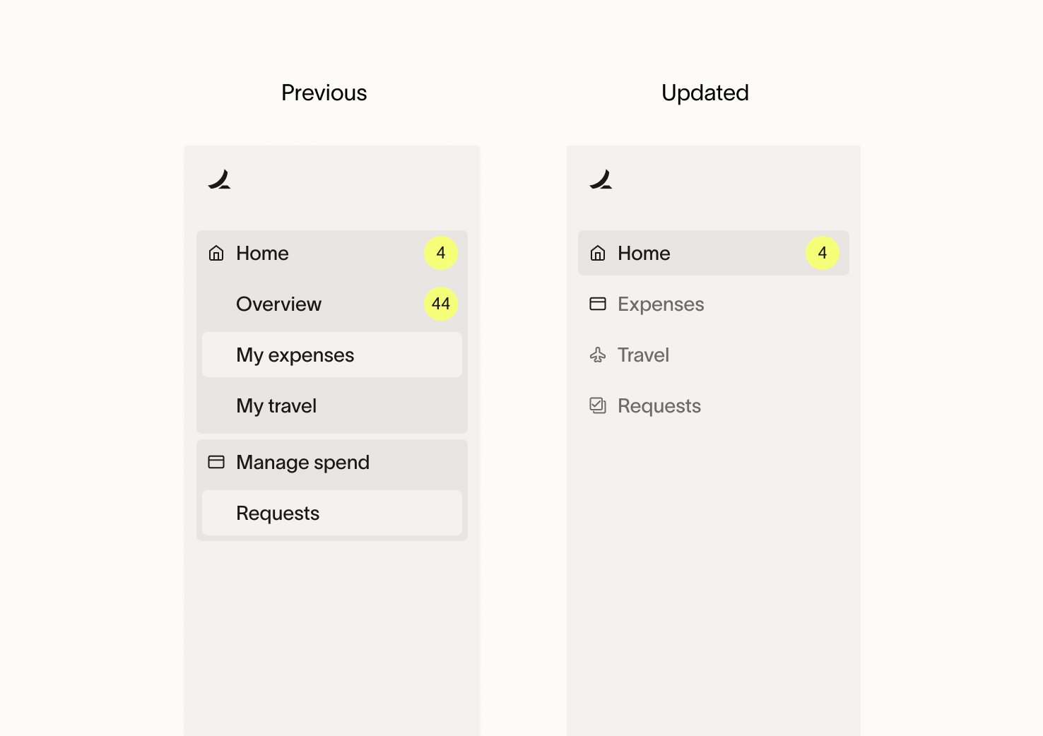 Previous and updated basic employee navigation