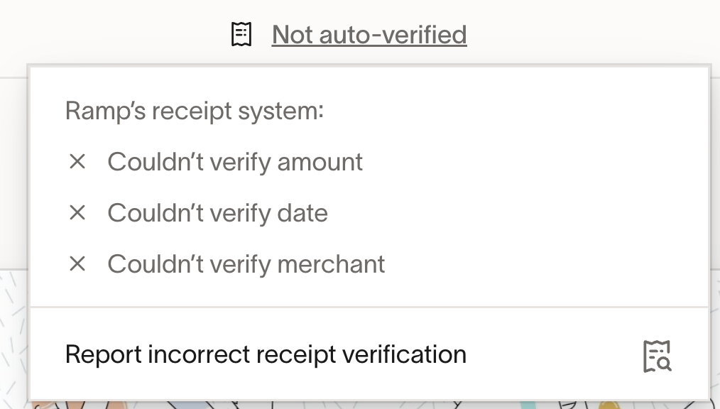 Receipt verification status showing