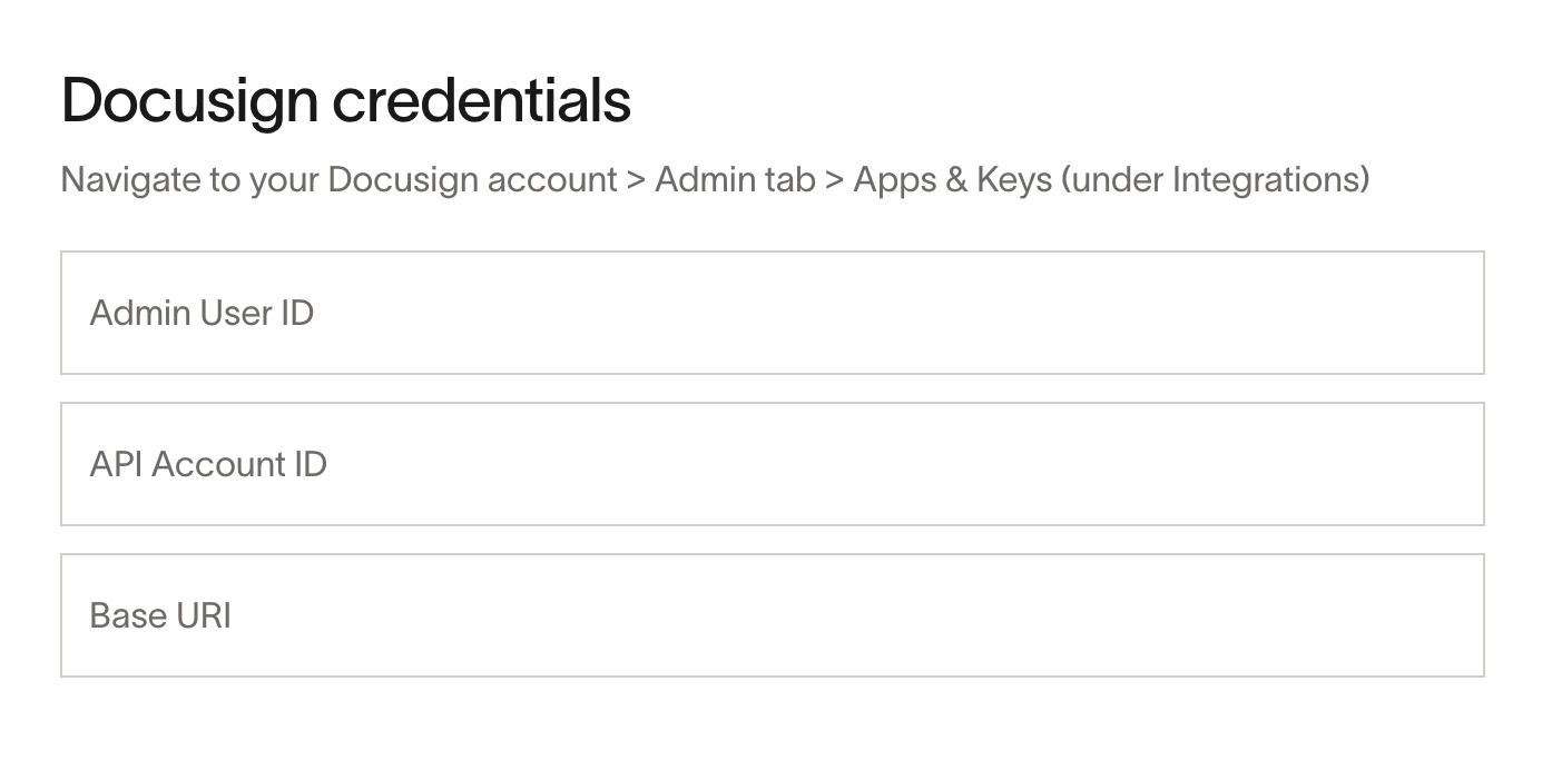 Ramp setup screen with fields for Admin User ID, API Account ID, and Base URI