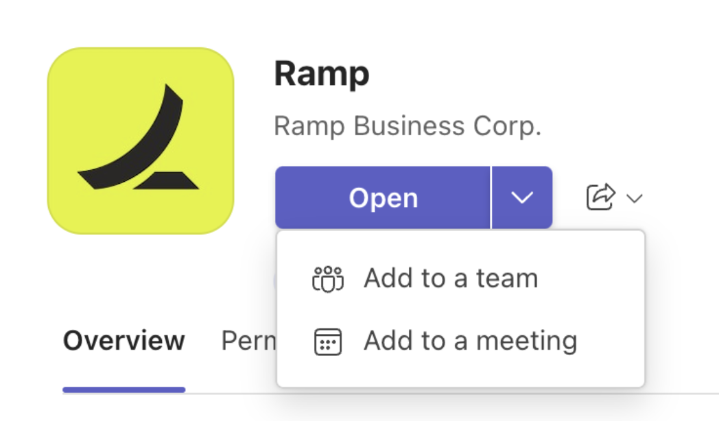 Ramp app in Microsoft Teams store with Add to a team option