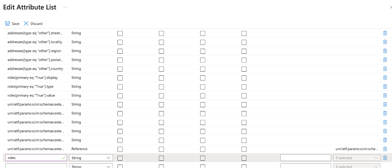 Edit Attribute List with roles added as a new String attribute