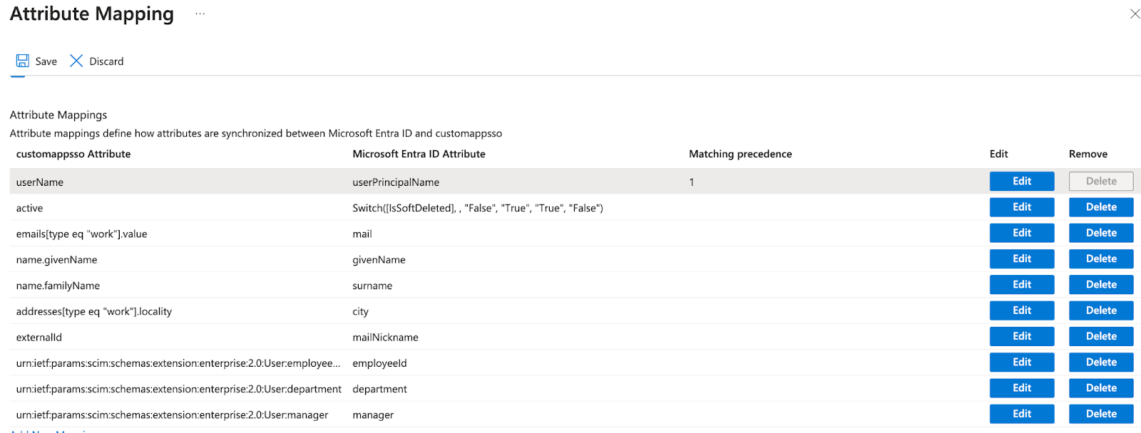 Attribute Mapping table with Add New Mapping option below