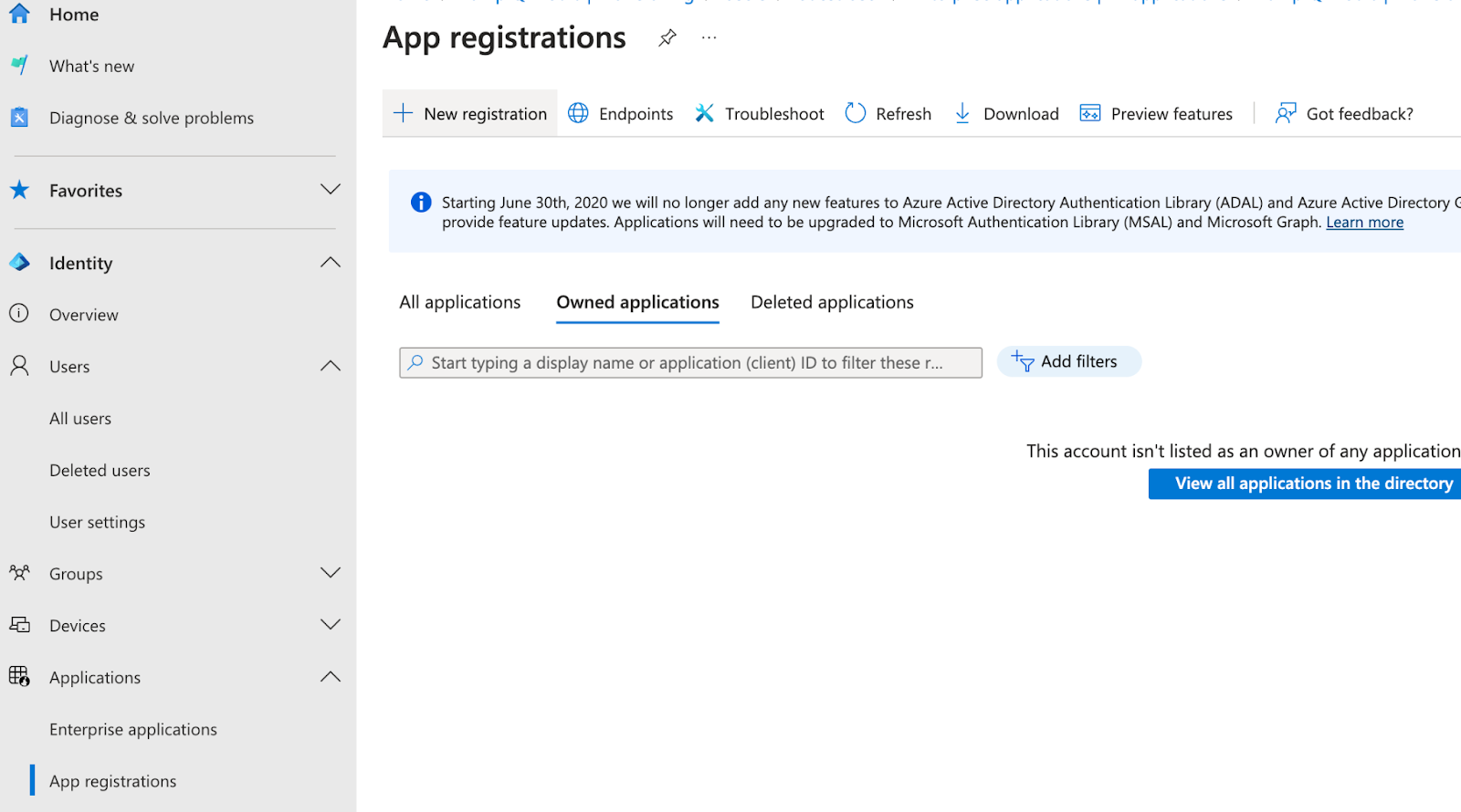 Microsoft Entra sidebar with App registrations selected