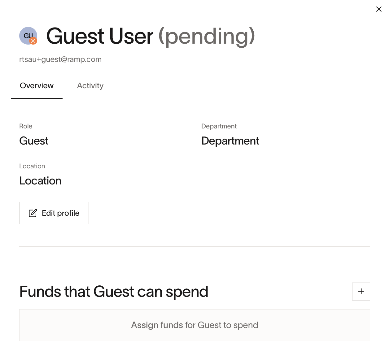Ramp People page showing a provisioned Guest user with pending status