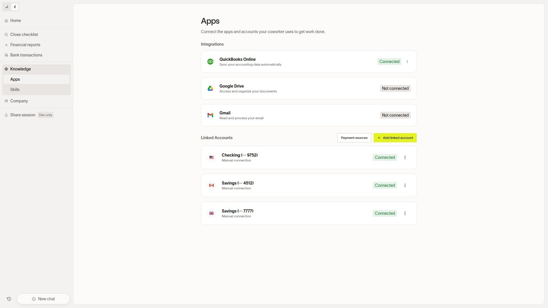 Stack Knowledge Apps showing connected application options for Stack