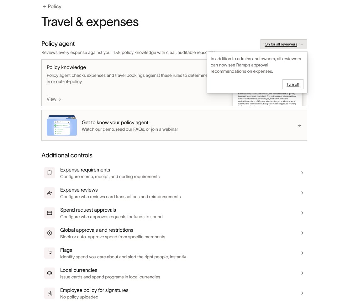 Policy Agent settings showing approval recommendations turned on for all reviewers.