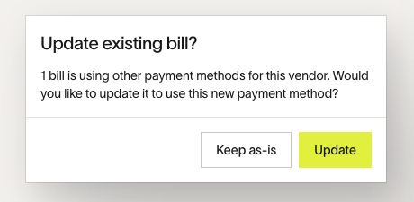 Vendor profile showing default payment method setting