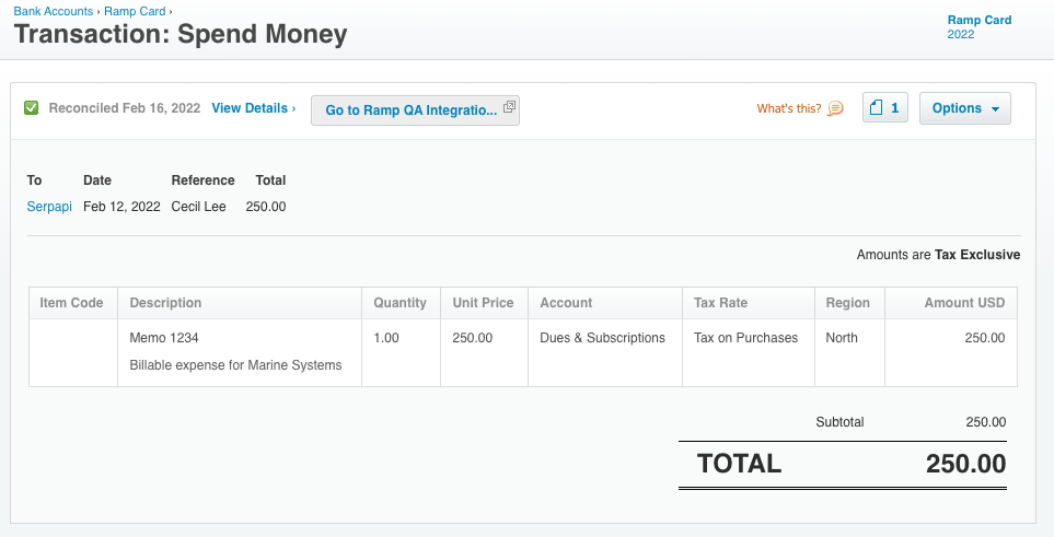 Transaction details for